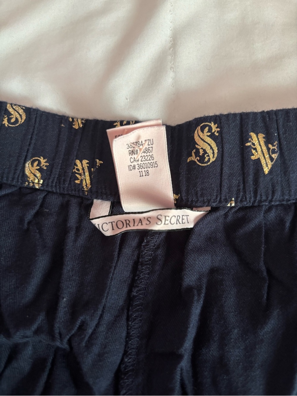 Victoria's Secret Large Navy Gold Monogram Cotton Pajama Sleep Shorts Tie Waist - Picture 4 of 13